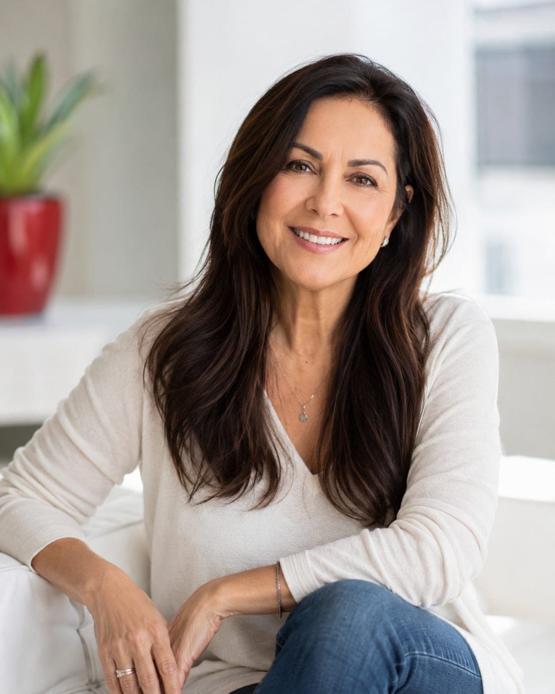 A woman in her 50s feeling comfortable and confident